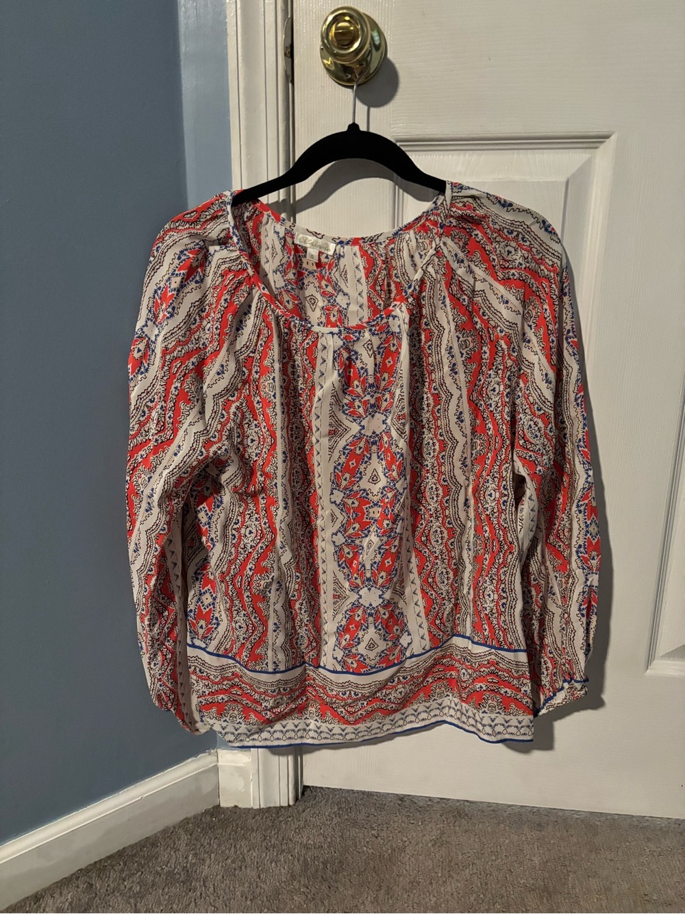 Shoshanna Red & White Printed Boho Blouse